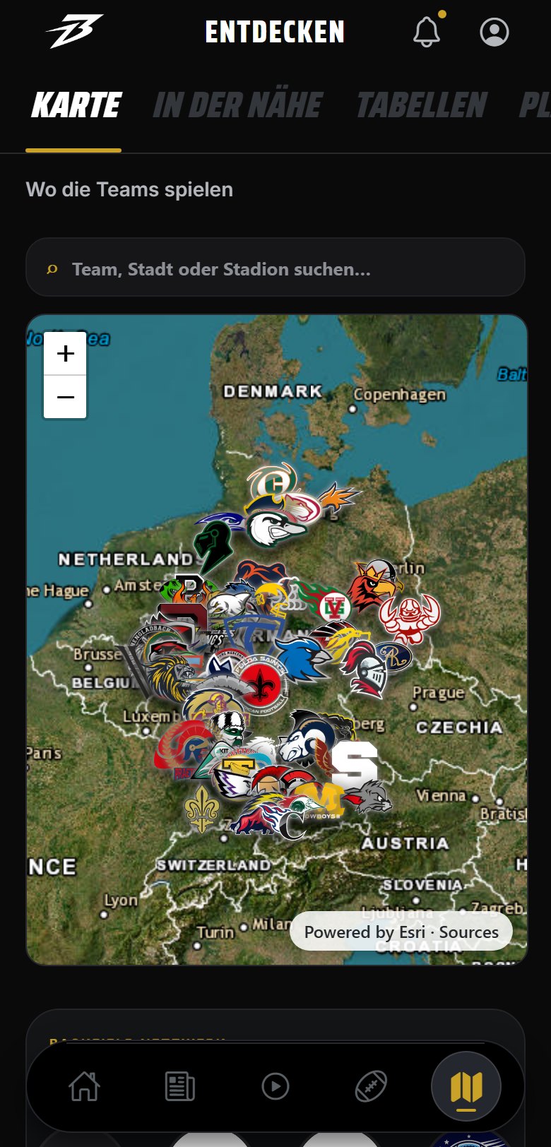 BACKFIELD FOOTBALL™ App — Explore mit Karte, Ligen und Teams